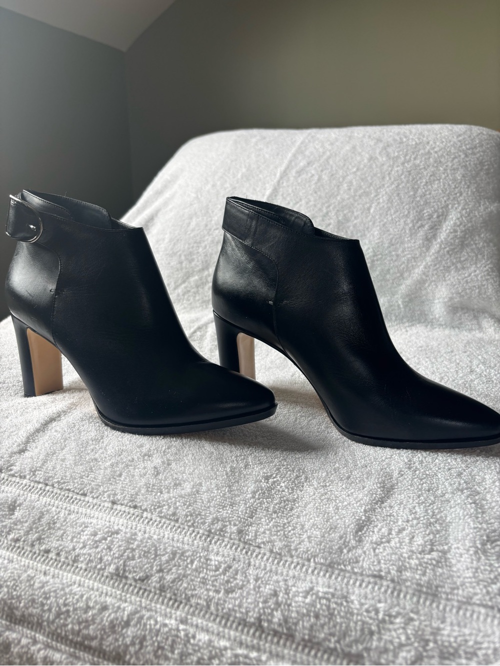 MaxMara 37.5 Black Leather Ankle Booties with Side Buckle